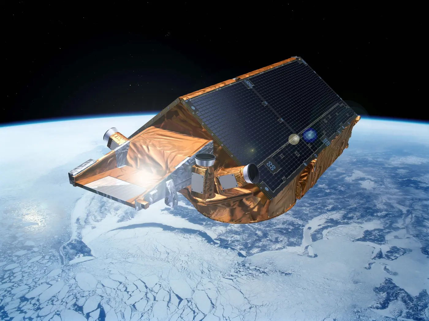 Artist's impression of an Earth-observation satellite in orbit above polar ice