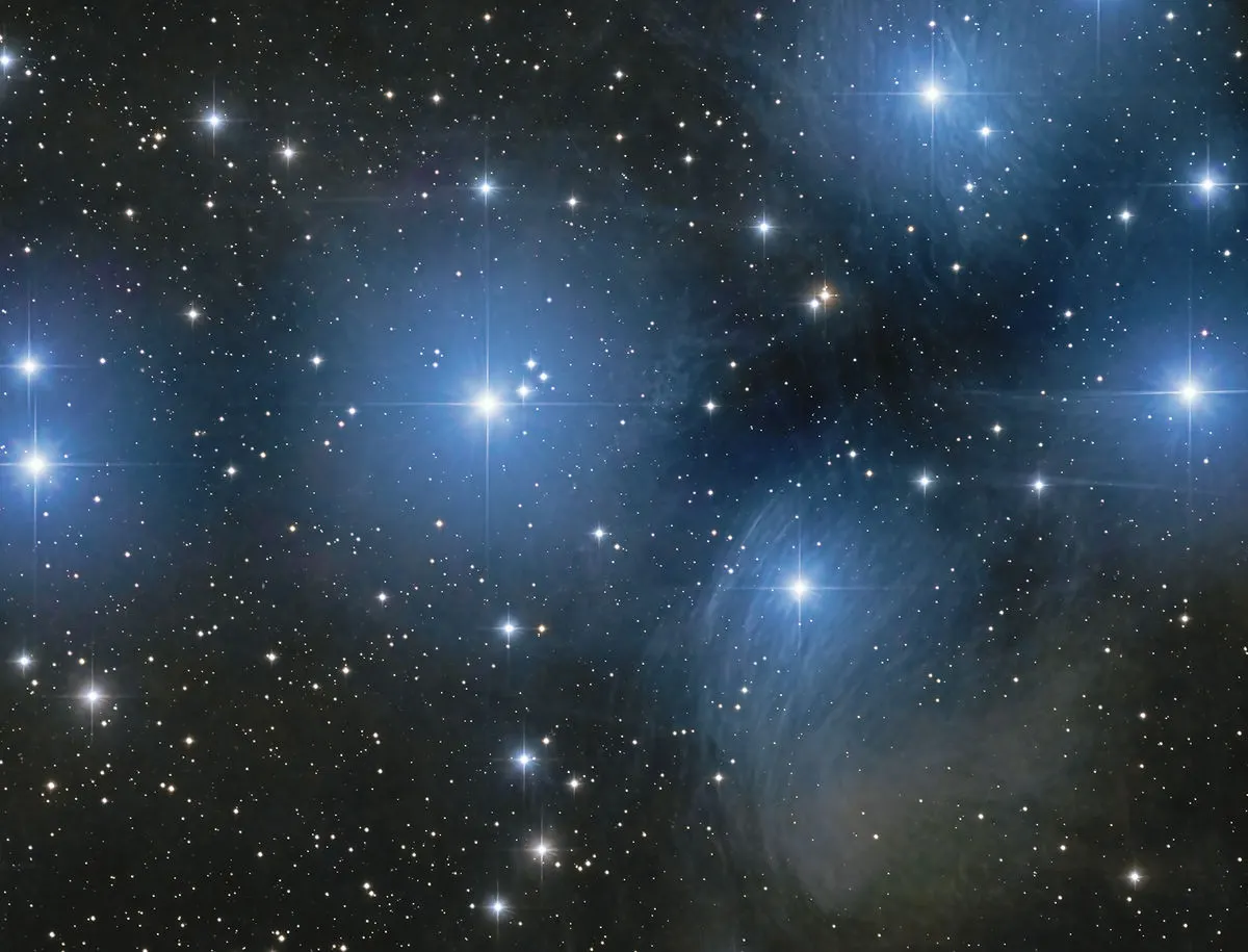The Pleiades star cluster photographed from Le Bourdieu Observatory
